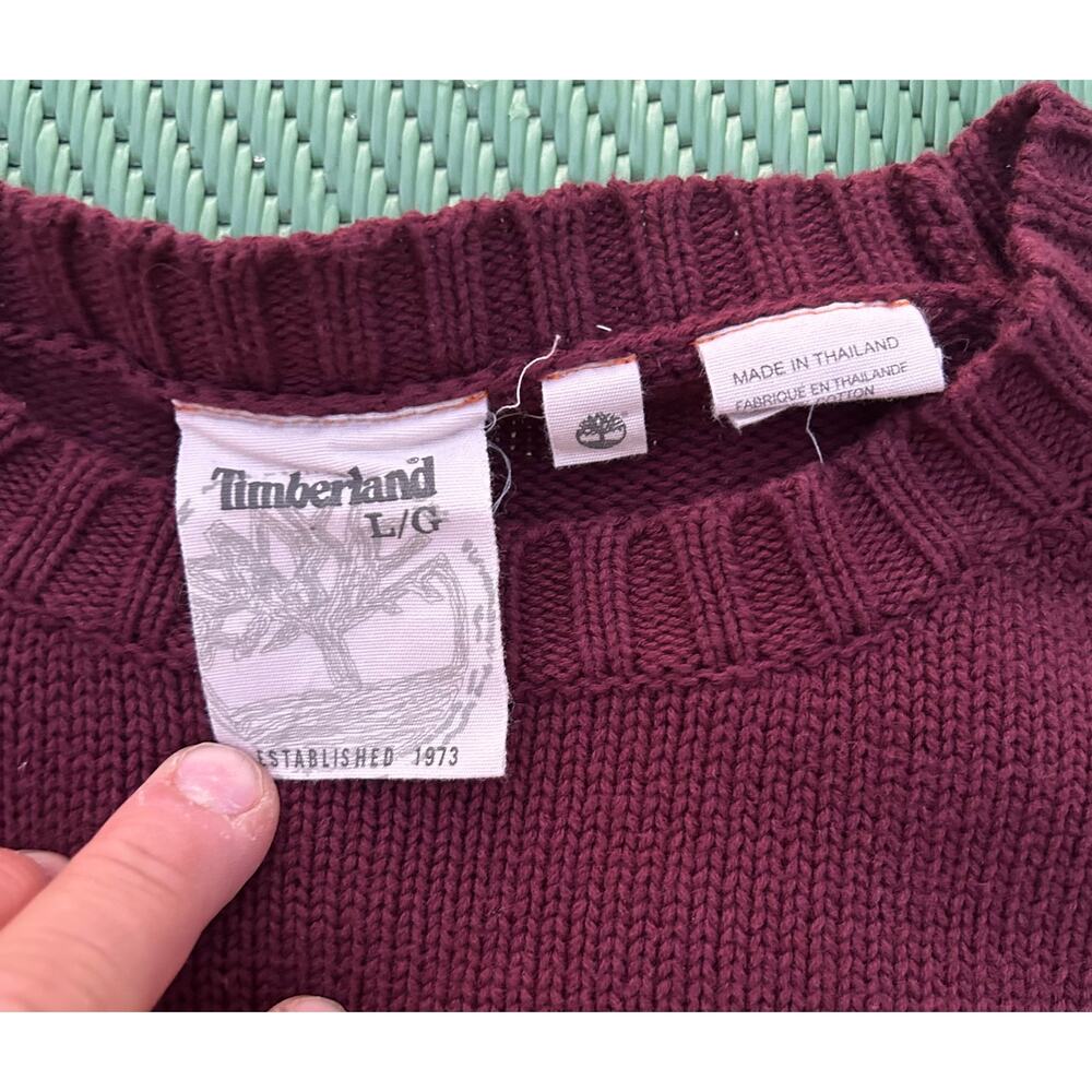 Timberland Burgundy Ribbed Knit Crewneck Sweater Men’s Large - Picture 3 of 3
